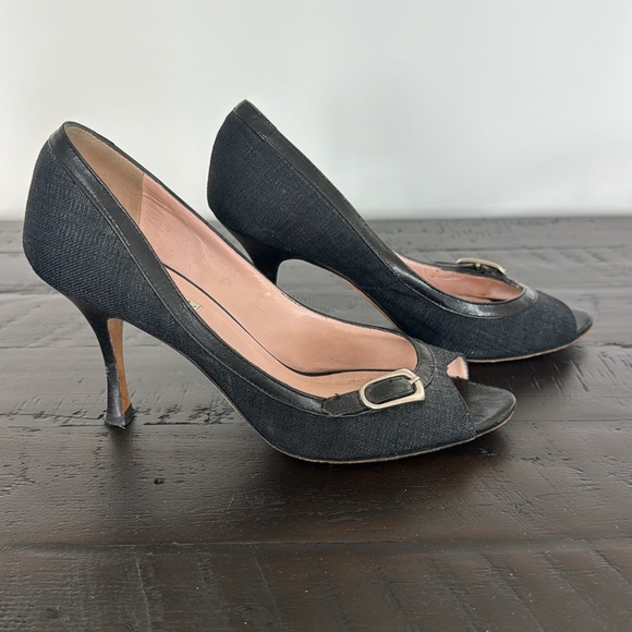 Vintage Isaac mizrahi peep toe pumps black silver buckle 6 - Picture 3 of 5